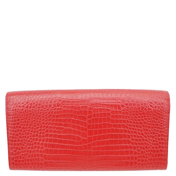 Yves Saint Laurent Kate Tassel Crocodile Embossed Leather Wallet Red - Picture 3 of 12